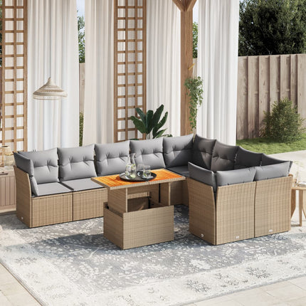Soffgrupp för trädgård med dynor 10 delar beige konstrotting