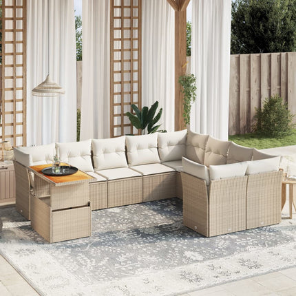 Soffgrupp för trädgård med dynor 10 delar beige konstrotting