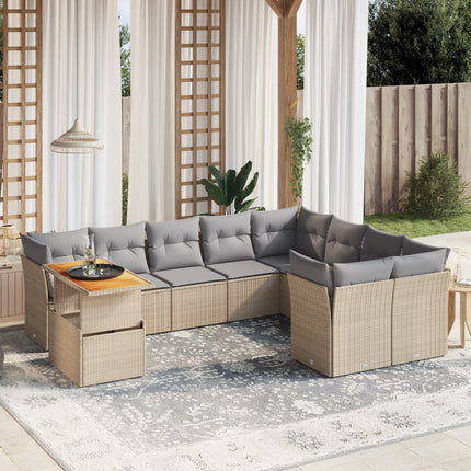 Soffgrupp för trädgård med dynor 10 delar beige konstrotting