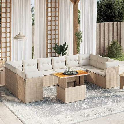 Loungegrupp för trädgården m. dynor 11 delar beige konstrotting