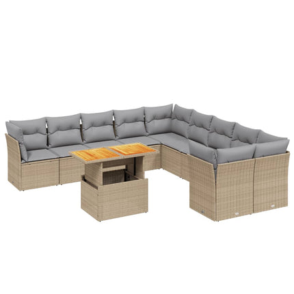 Loungegrupp för trädgården m. dynor 11 delar beige konstrotting
