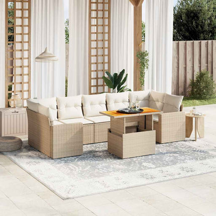 Matgrupp för trädgården med dynor 8 delar beige konstrotting