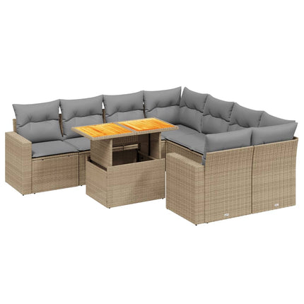 Soffgrupp för trädgården med dynor 9 delar beige konstrotting