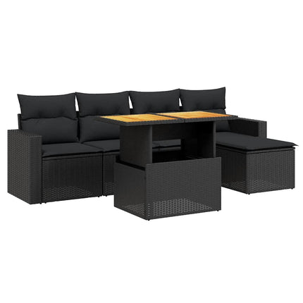 Loungegrupp med dynor 6 delar svart konstrotting