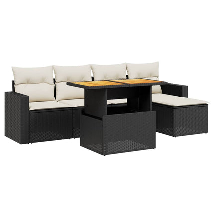 Loungegrupp med dynor 6 delar svart konstrotting