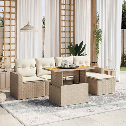 Soffgrupp för trädgården med dynor 6 delar beige konstrotting
