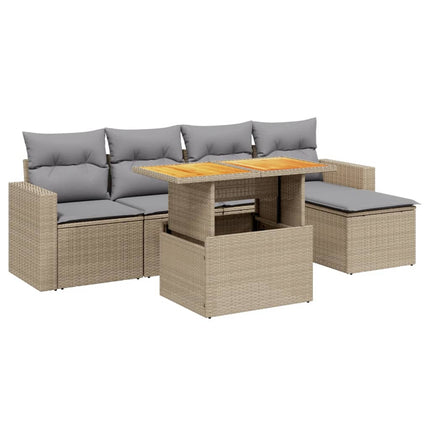Soffgrupp för trädgården med dynor 6 delar beige konstrotting