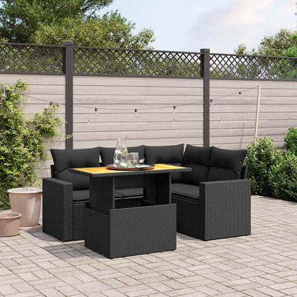 Loungegrupp för trädgården med dynor 5 delar svart konstrotting