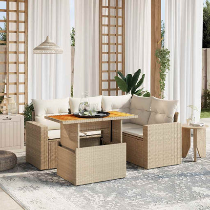 Soffgrupp för trädgården med dynor 5 delar beige konstrotting