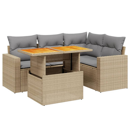 Soffgrupp för trädgården med dynor 5 delar beige konstrotting