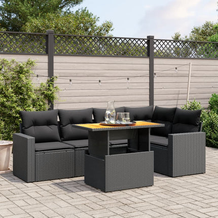 Loungegrupp med dynor 6 delar svart konstrotting