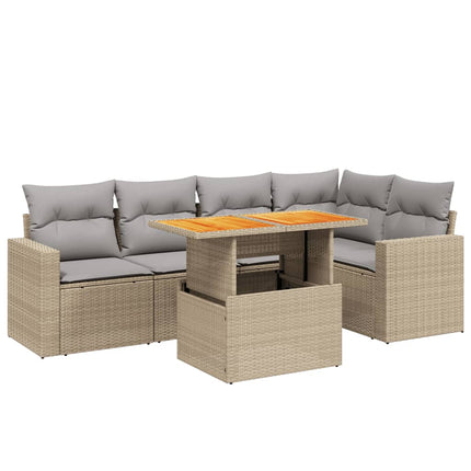 Soffgrupp för trädgården med dynor 6 delar beige konstrotting