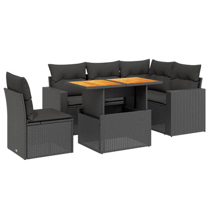 Loungegrupp med dynor 6 delar svart konstrotting