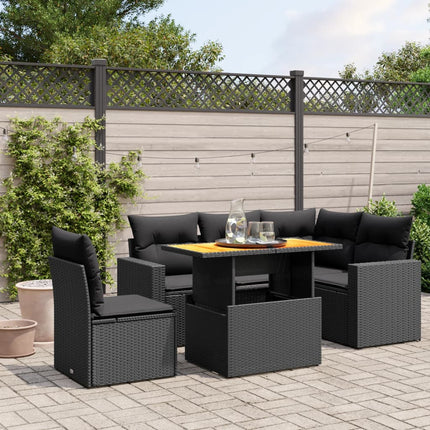 Loungegrupp med dynor 6 delar svart konstrotting