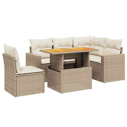 Soffgrupp för trädgården med dynor 6 delar beige konstrotting