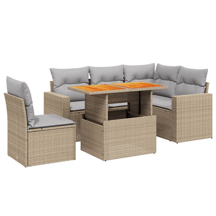 Soffgrupp för trädgården med dynor 6 delar beige konstrotting