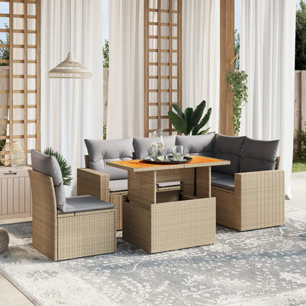 Soffgrupp för trädgården med dynor 6 delar beige konstrotting