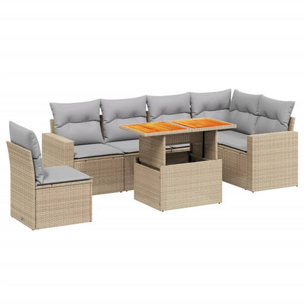 Matgrupp för trädgården med dynor 7 delar beige konstrotting