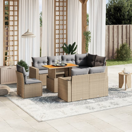 Soffgrupp för trädgården med dynor 9 delar beige konstrotting