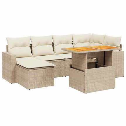 Matgrupp för trädgården med dynor 7 delar beige konstrotting