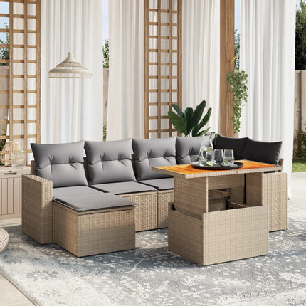 Matgrupp för trädgården med dynor 7 delar beige konstrotting