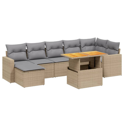 Matgrupp för trädgården med dynor 8 delar beige konstrotting
