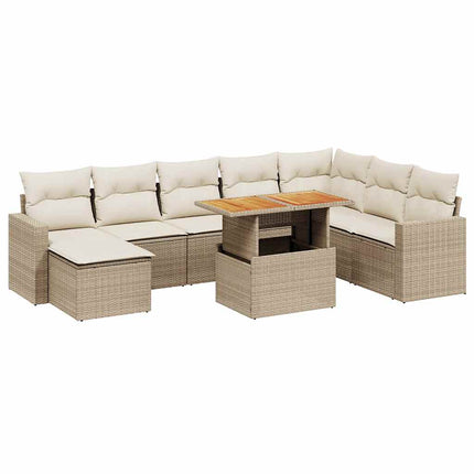 Soffgrupp för trädgården med dynor 9 delar beige konstrotting