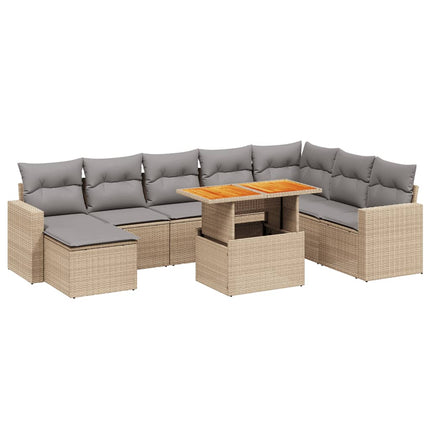 Soffgrupp för trädgården med dynor 9 delar beige konstrotting