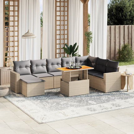 Soffgrupp för trädgården med dynor 9 delar beige konstrotting