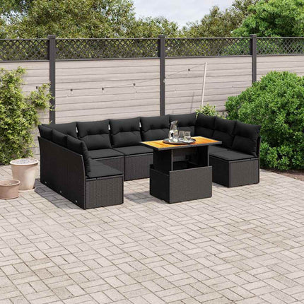 Loungegrupp 10 delar med svarta dynor konstrotting
