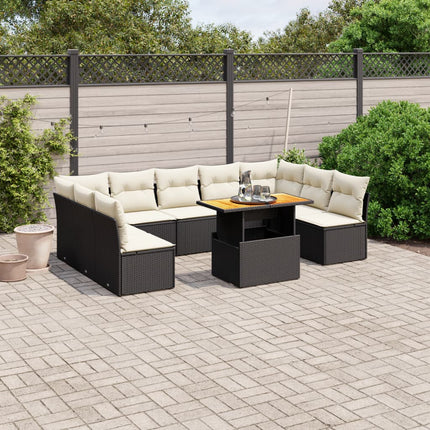 Loungegrupp 10 delar med svarta dynor konstrotting