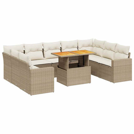 Soffgrupp för trädgård med dynor 10 delar beige konstrotting