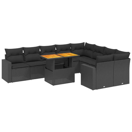 Loungegrupp 10 delar med svarta dynor konstrotting