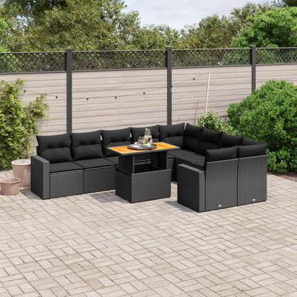 Loungegrupp 10 delar med svarta dynor konstrotting