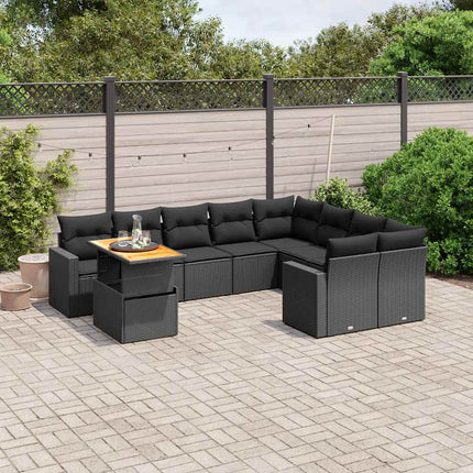 Loungegrupp 10 delar med svarta dynor konstrotting