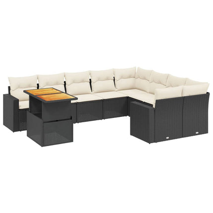 Loungegrupp 10 delar med svarta dynor konstrotting