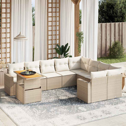 Soffgrupp för trädgård med dynor 10 delar beige konstrotting