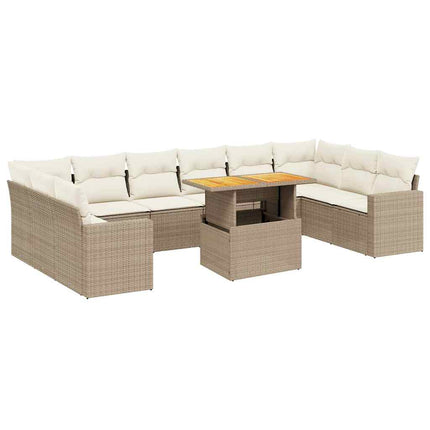 Loungegrupp för trädgården m. dynor 11 delar beige konstrotting