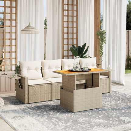 Soffgrupp för trädgården med dynor 5 delar beige konstrotting