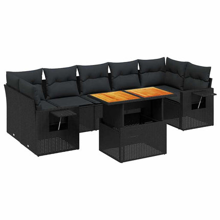 Loungegrupp för trädgården med dynor 8 delar svart konstrotting