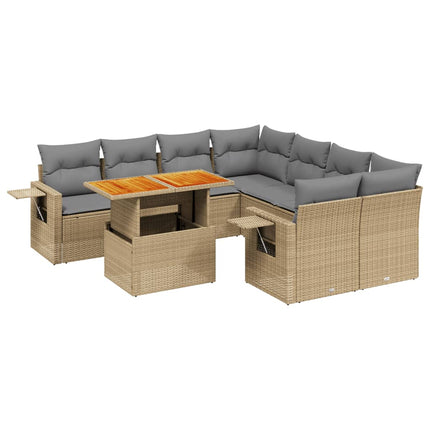 Soffgrupp för trädgården med dynor 9 delar beige konstrotting