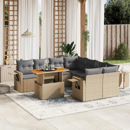 Soffgrupp för trädgården med dynor 9 delar beige konstrotting