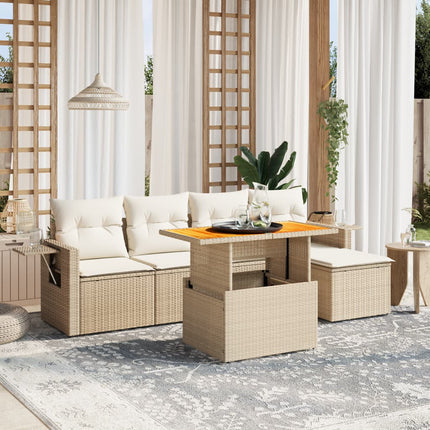 Soffgrupp för trädgården med dynor 6 delar beige konstrotting