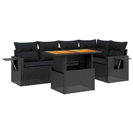 Loungegrupp med dynor 6 delar svart konstrotting
