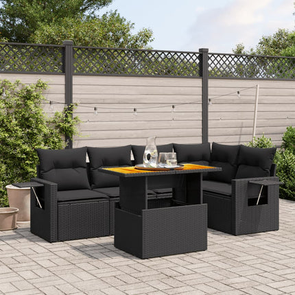 Loungegrupp med dynor 6 delar svart konstrotting