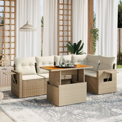 Soffgrupp för trädgården med dynor 6 delar beige konstrotting