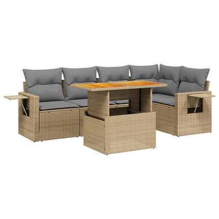 Soffgrupp för trädgården med dynor 6 delar beige konstrotting