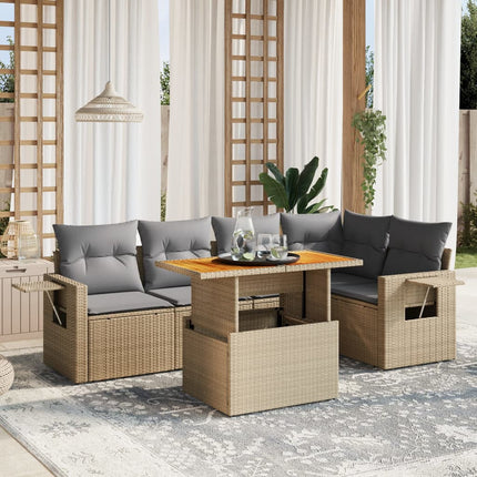 Soffgrupp för trädgården med dynor 6 delar beige konstrotting