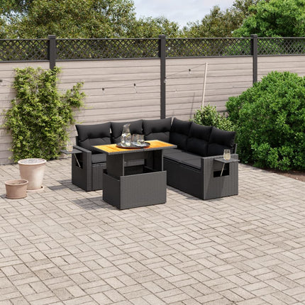 Loungegrupp med dynor 6 delar svart konstrotting