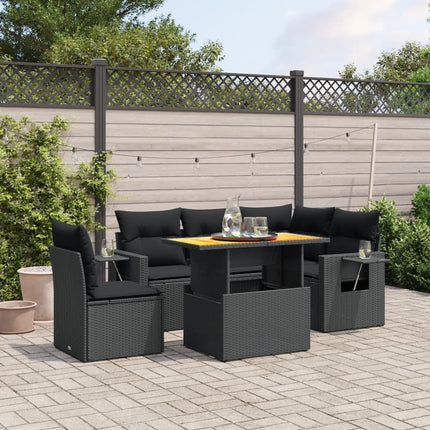 Loungegrupp med dynor 6 delar svart konstrotting